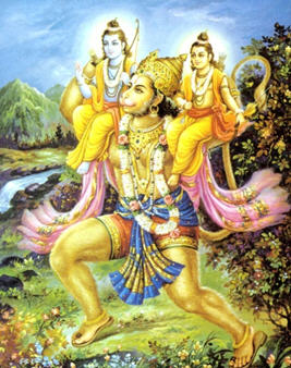 Hanuman Carrying Lord Rama and Lakshmana