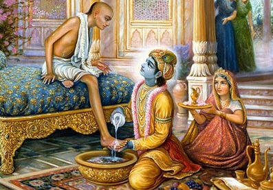 Lord Krishna Cleaning the Feet of Sudama